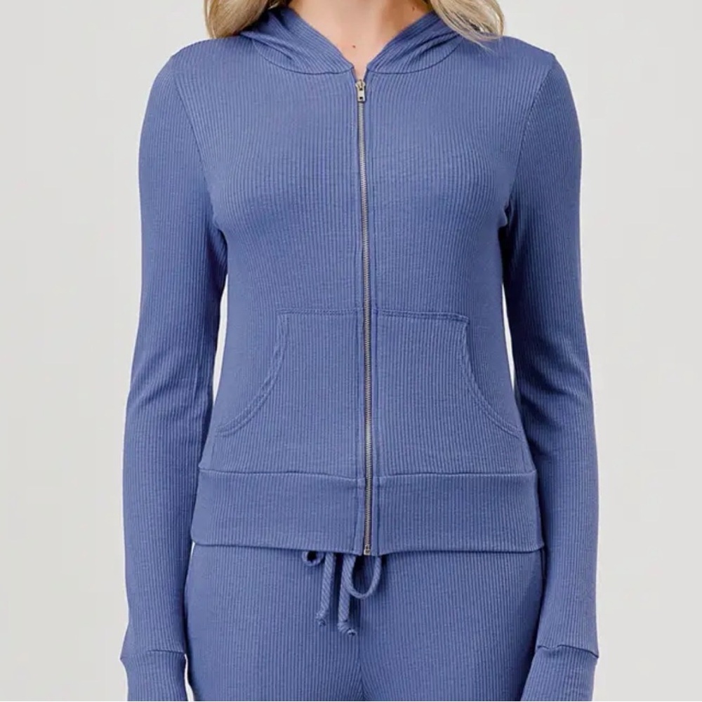 Hashtag Blue Zip Up Hoodie, Ribbed, Women’s Small